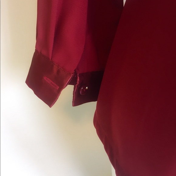 Burgundy long sleeve classic silk bow blouse size M - Picture 8 of 11